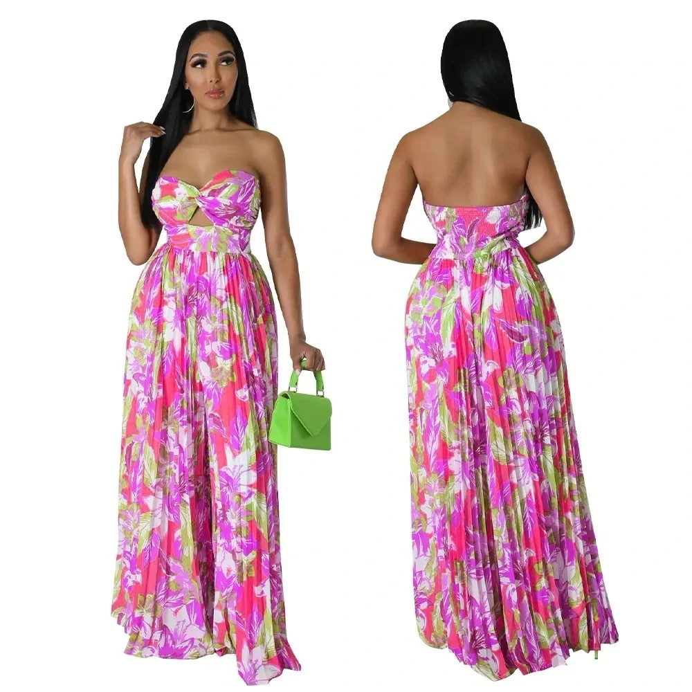 PINK Floral Tube Jumpsuit Flare Bottoms Never Worn - Picture 1 of 7